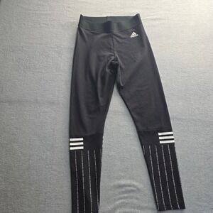 Adidas Women's Black Leggings Three Stripe Graphic Print Athletic Size 28 Waist